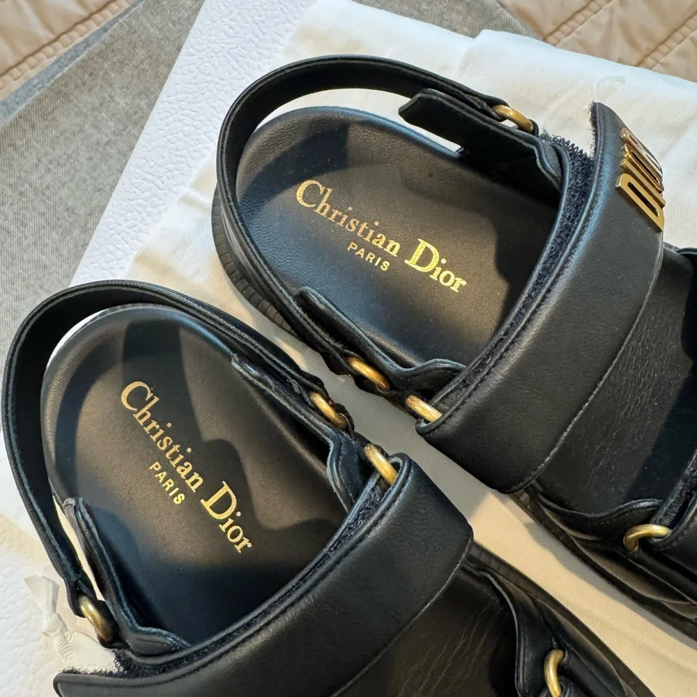 Authentic Dior Black Sandals Lambskin Dioract 10mm Sandals 36.5 - Picture 3 of 12